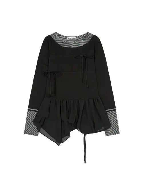 [TUOMIO] LAYERED TAIL RIBBON TOP [BLACK]