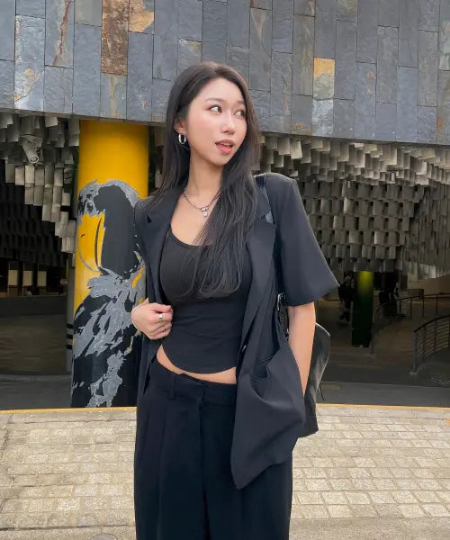 [MIXXO] Tailored Belted Short Sleeve Jacket / 테일러드 벨티드 반팔자켓