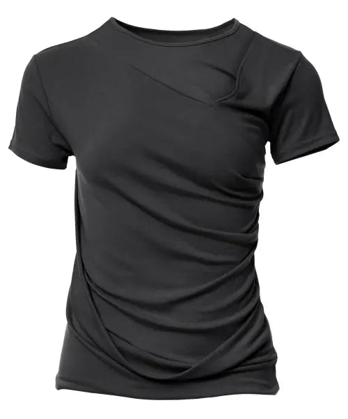 [FLAREUP] Asymmetrical Draped T-Shirt (FL-147_Black)