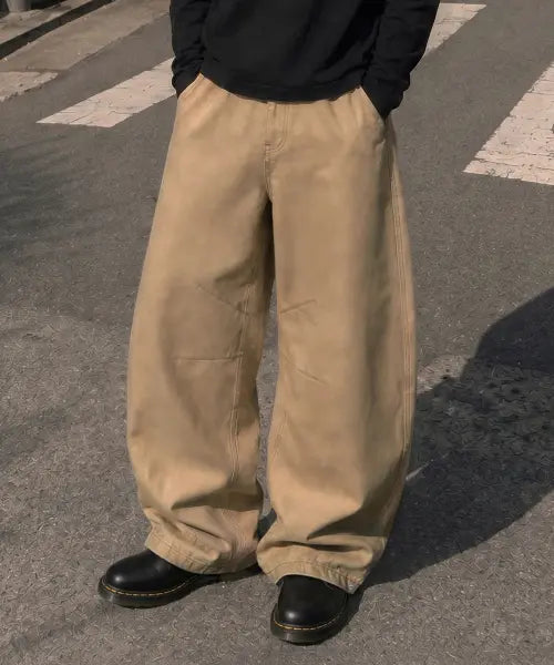 [AGOD] Snap Button Curved Pants [Beige] / 스냅 버튼 커브드 팬츠 [베이지]