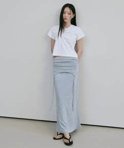 [BER DE NOIR] Halter Drape Long Skirt (Melange) / 홀터 드레이프 롱스커트(메란지)