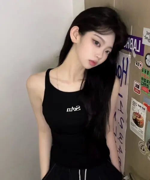 [FUZZY SCAN] Embroidered Logo Basic Sleeveless Top / 자수 로고 베이직 슬리브리스 2color