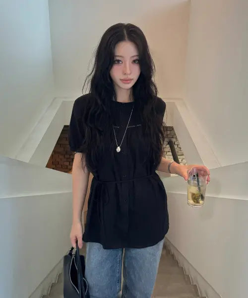 [PLAC WOMEN] Lace Point Long Blouse 2 Colors / 레이스 포인트 롱 블라우스 2colors