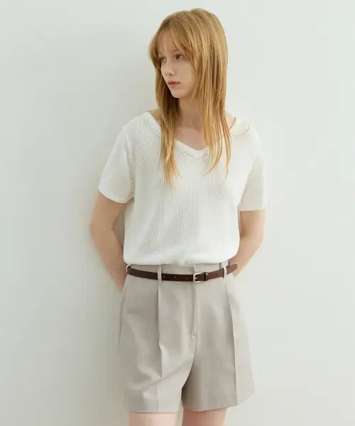 [ARTID] PAPER V-NECK HALF SLEEVE KNIT_WHITE / 페이퍼 브이넥 반팔 니트_WHITE
