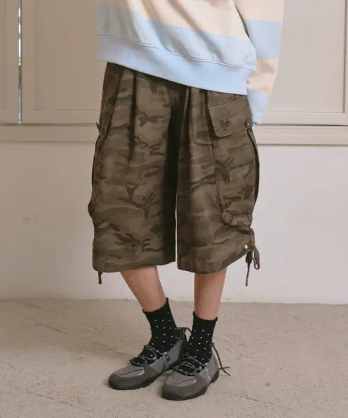 [THE GREEN LAB] Camo Military Bermuda Half Pants [Camo Khaki] / 카모 밀리터리 버뮤다 하프팬츠 [카모 카키]