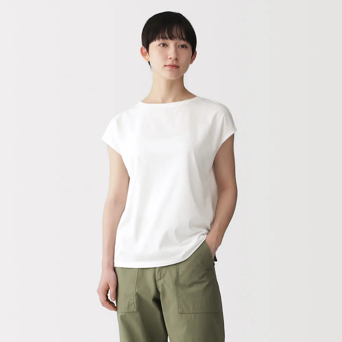 [MUJI] Jersey Crewneck French Sleeve T-Shirt / 저지 크루넥 프렌치 슬리브 티셔츠