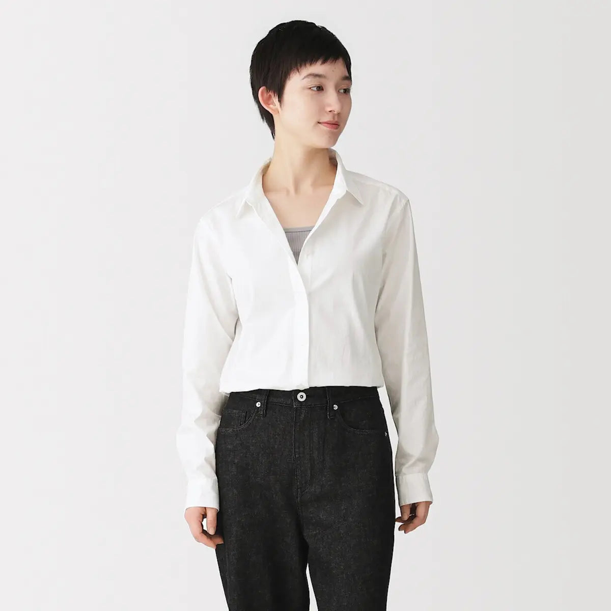[MUJI] Washing Broad Regular Collar Long Sleeve Shirt / 워싱 브로드 레귤러 칼라 긴소매 셔츠