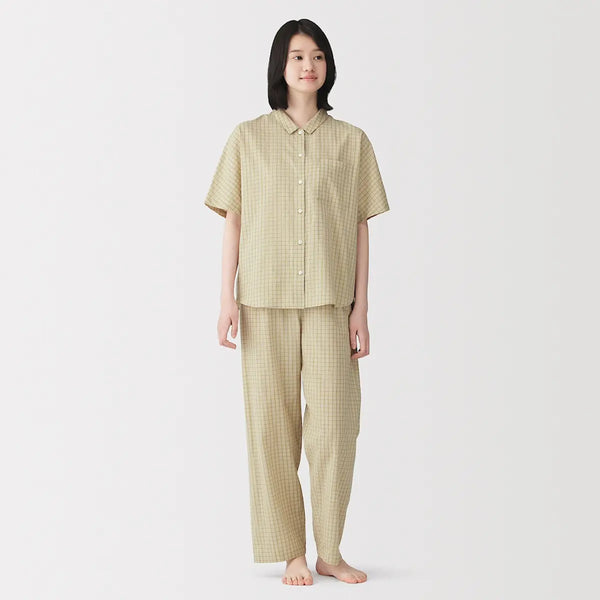 [MUJI] Cotton Dobby Check 5-Sleeve Pajamas / 코튼 도비 체크 5부소매 파자마