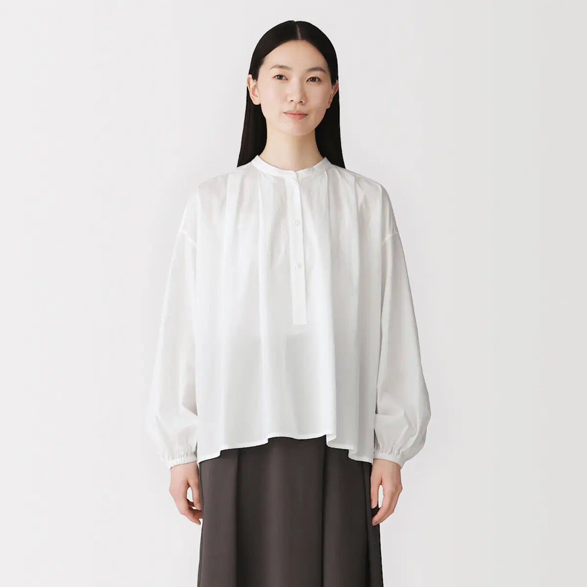 [MUJI] Straight Seam Long Sleeve Blouse / 스트레이트 절개 긴소매 블라우스