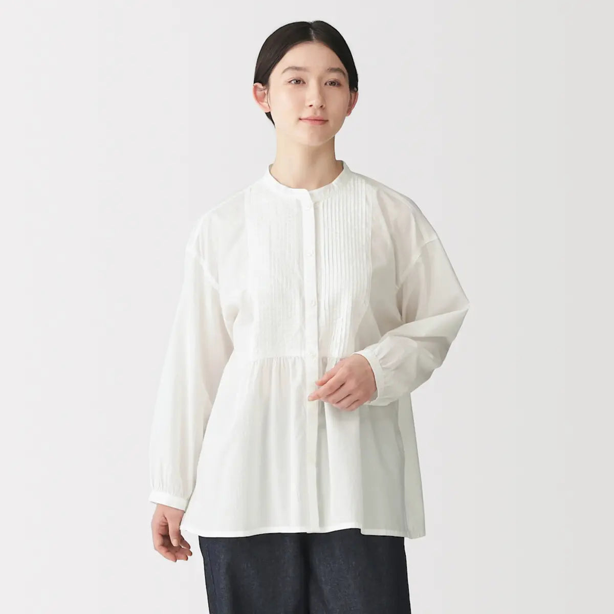 [MUJI] Cotton Pintuck Long Sleeve Blouse / 코튼 핀 턱 긴소매 블라우스