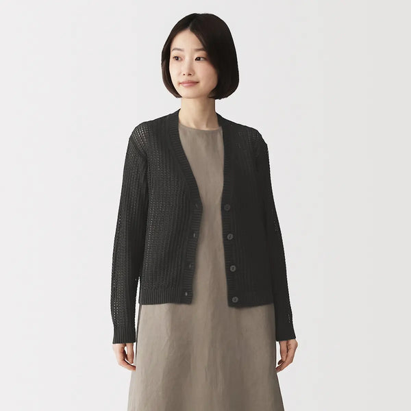 [MUJI] Linen Blend Mesh V-Neck Cardigan / 리넨 혼방 메쉬 V넥 가디건