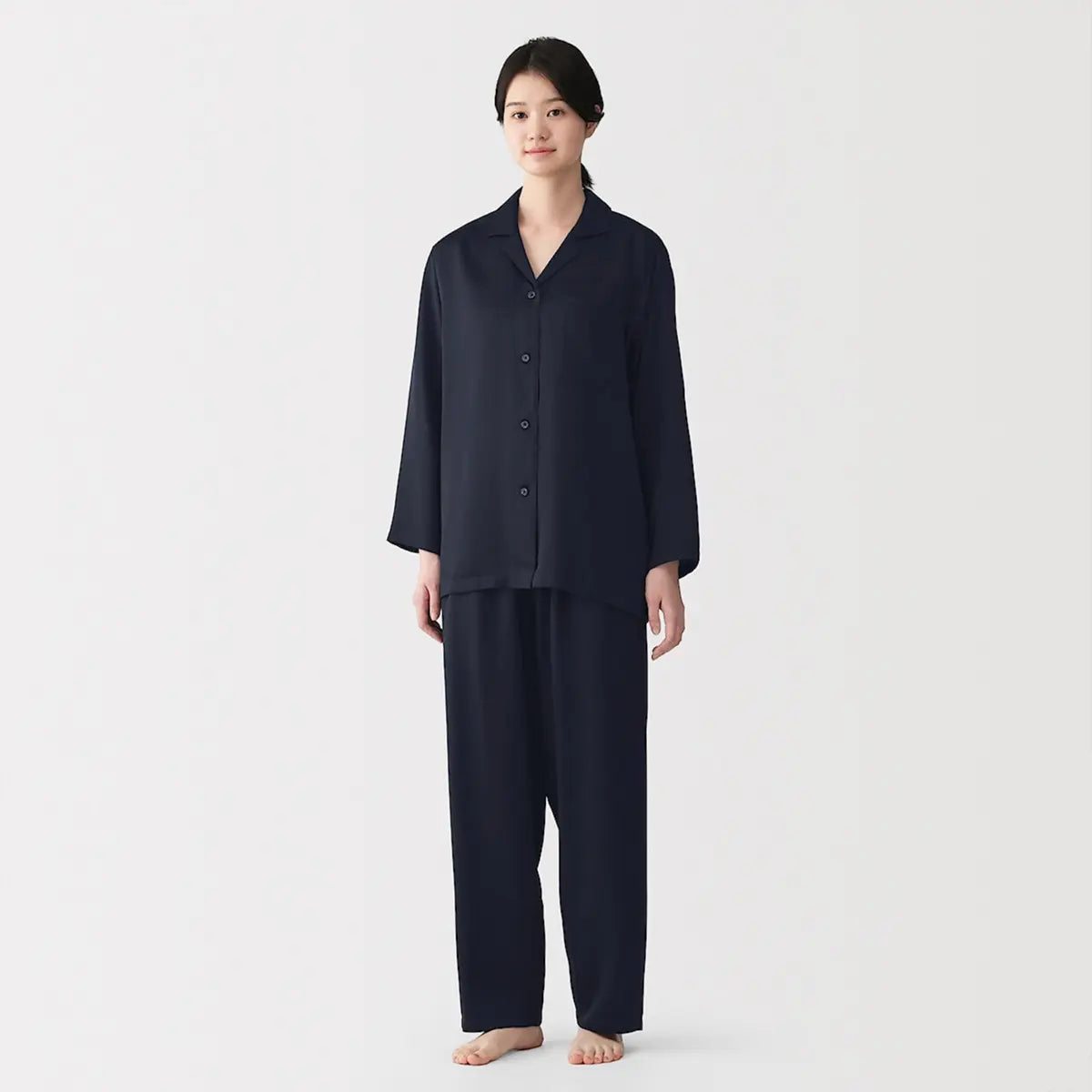 [MUJI] Women's Soft Satin Long Sleeve Pajamas / 여성 소프트 새틴 긴소매 파자마