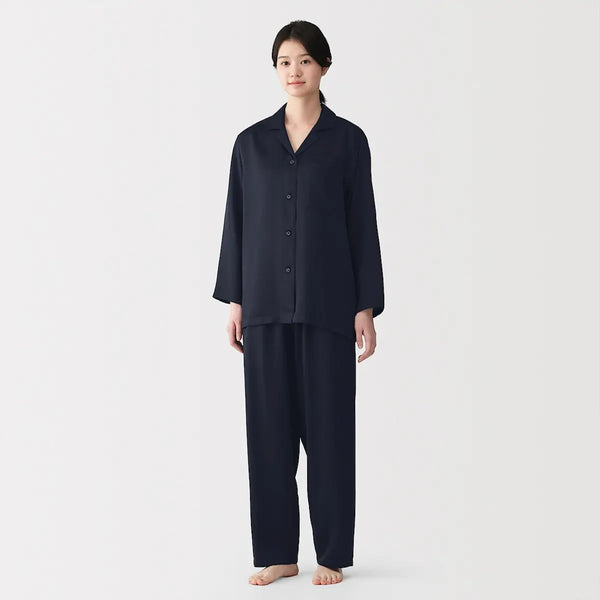 [MUJI] Women's Soft Satin Long Sleeve Pajamas / 여성 소프트 새틴 긴소매 파자마