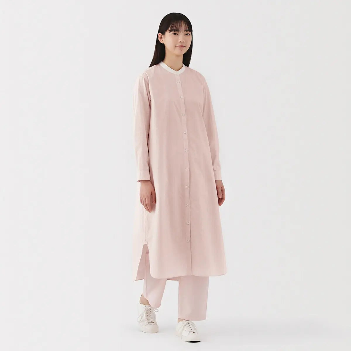 [MUJI] Washing Broad Stand Collar Long Sleeve Dress / 워싱 브로드 스탠드 칼라 긴소매 원피스