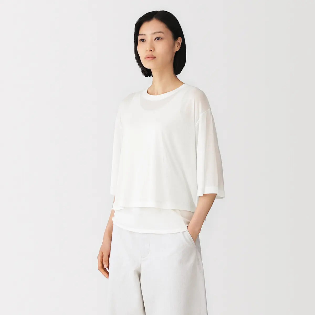 [MUJI] Lyocell Jersey 5-Sleeve T-Shirt / 리오셀 저지 5부소매 티셔츠
