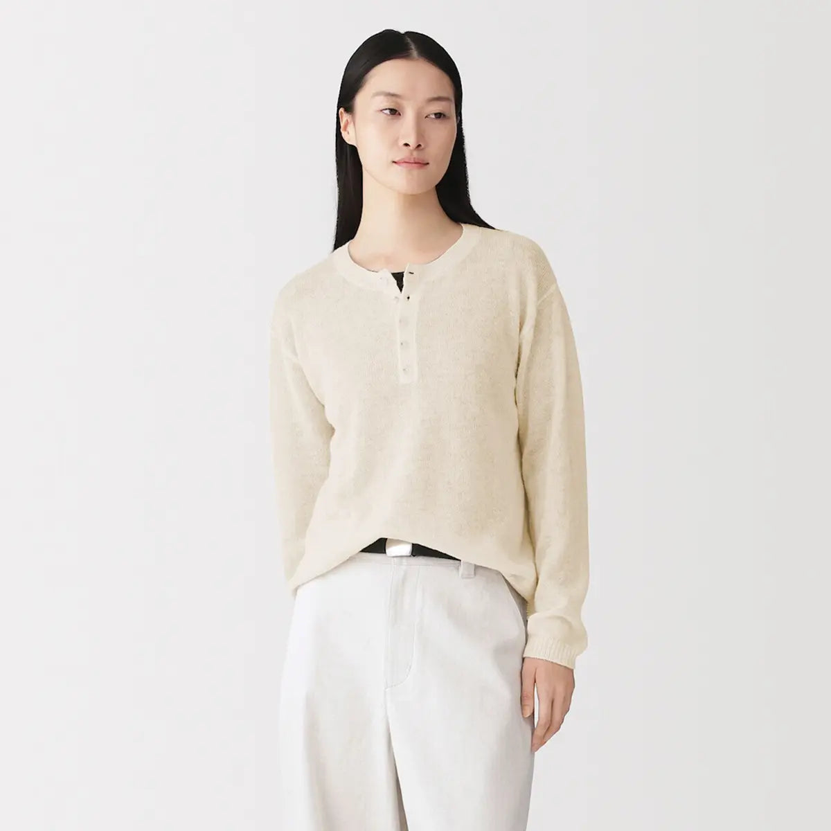 [MUJI] Lama High Gauge Henely Neck Sweater / 라마 하이 게이지 헨리넥 스웨터
