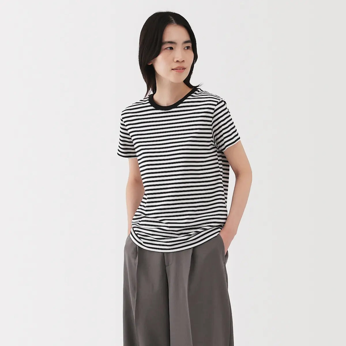 [MUJI] Jersey Crewneck Short Sleeve T-Shirt / 저지 크루넥 반소매 티셔츠