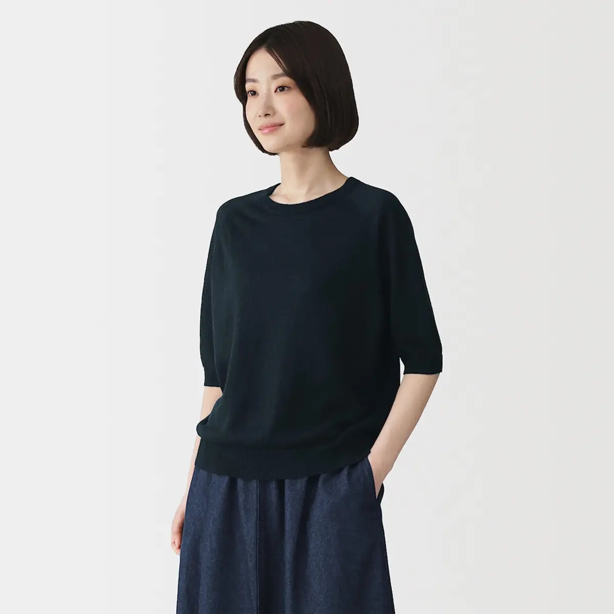 [MUJI] Linen 5-Sleeve Sweater / 리넨 5부소매 스웨터