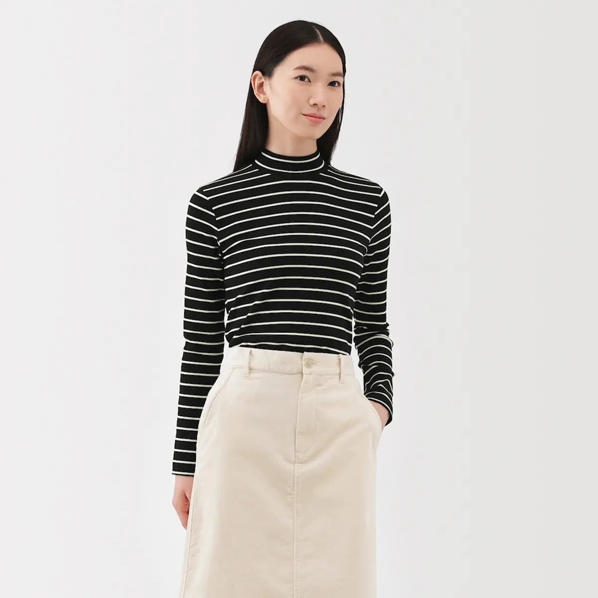 [MUJI] Stretch Fleece High-Neck Long-Sleeve T-Shirt / 스트레치 후라이스 하이넥 긴소매 티셔츠
