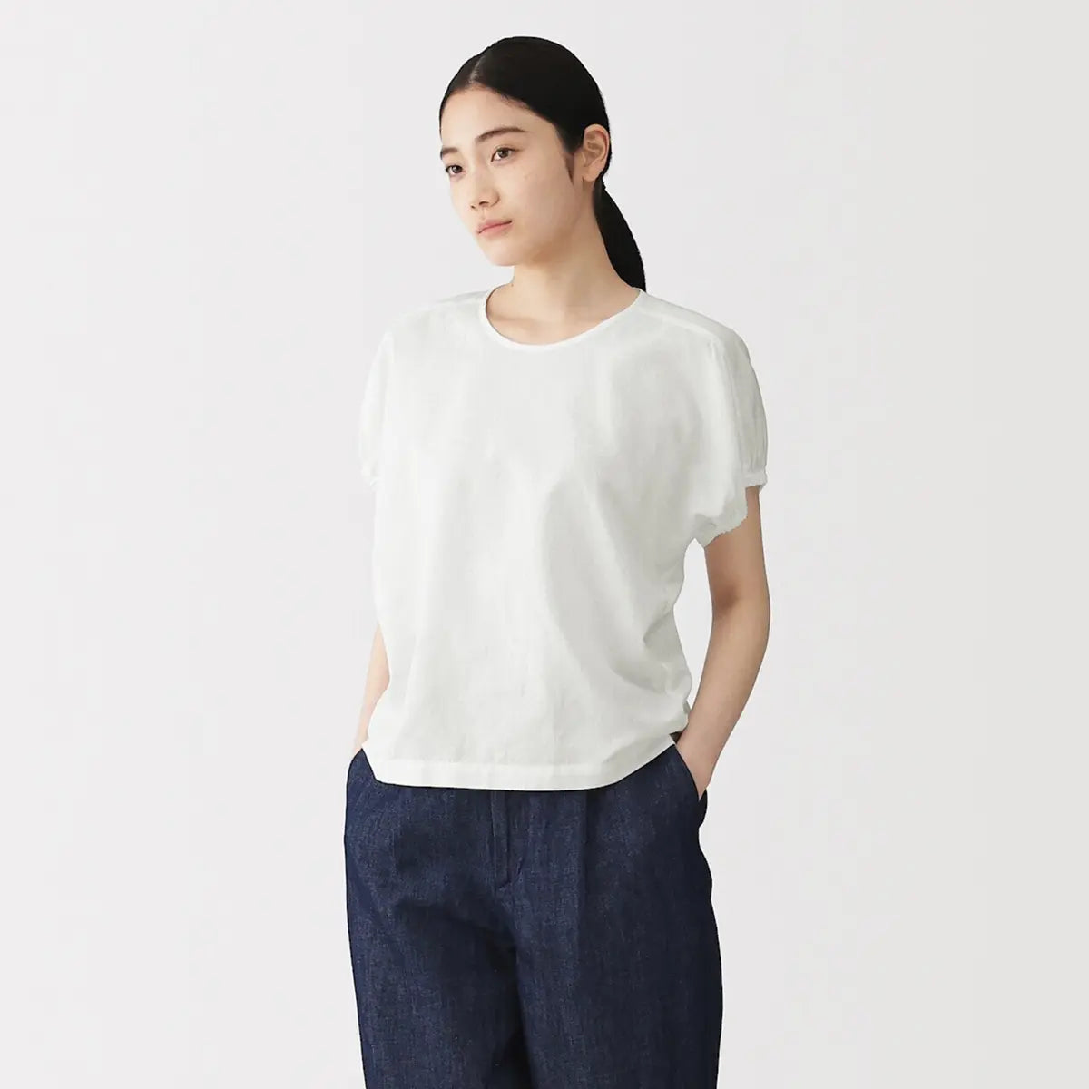 [MUJI] Hemp Cotton Gathered Sleeve Blouse / 헴프 코튼 개더 슬리브 블라우스