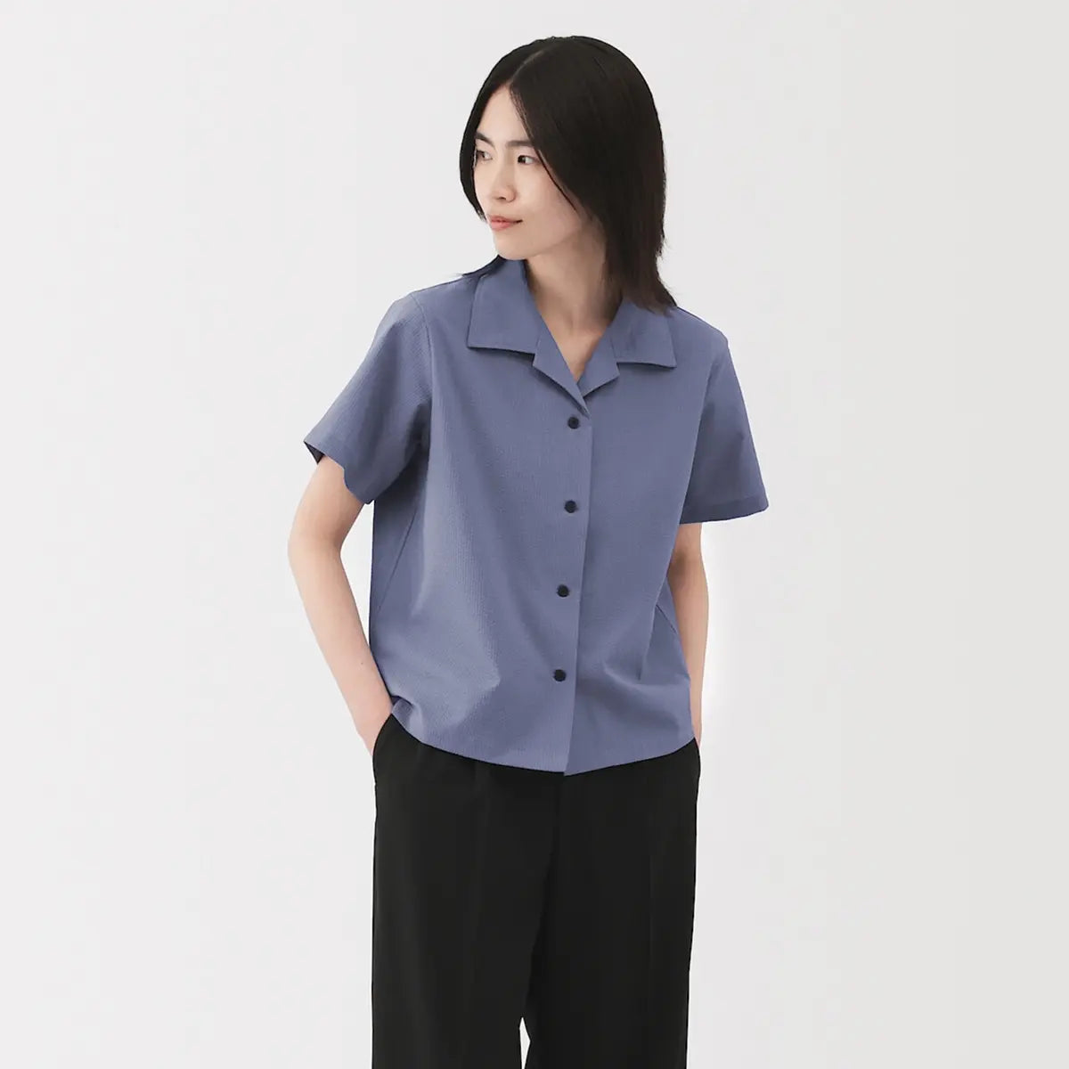 [MUJI] Breathable Open Collar Short Sleeve Shirt / 통기성이 좋은 서커 오픈 칼라 반소매 셔츠