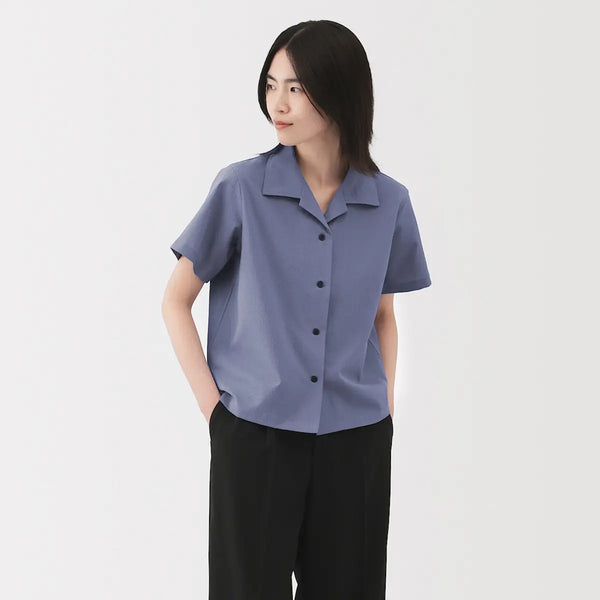 [MUJI] Breathable Open Collar Short Sleeve Shirt / 통기성이 좋은 서커 오픈 칼라 반소매 셔츠