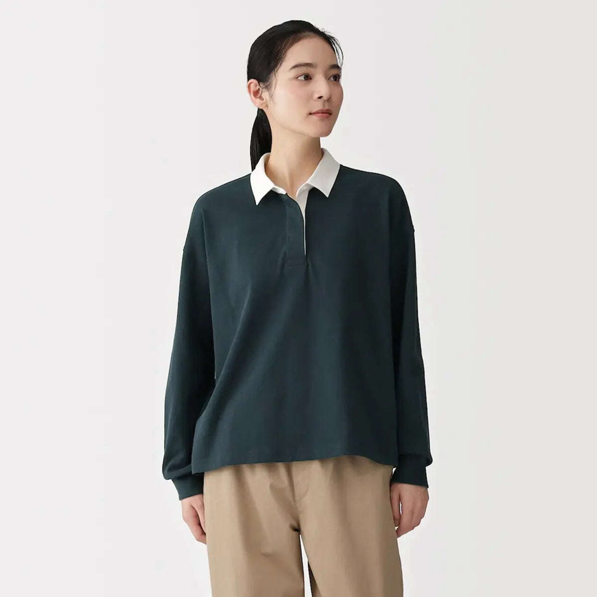 [MUJI] Jersey Blend Long Sleeve Rugby T-shirt / 저지 혼방 긴소매 럭비 티셔츠