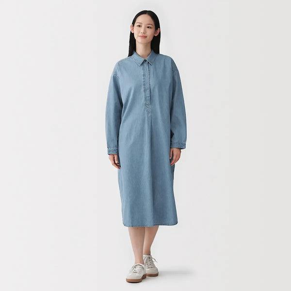 [MUJI] Cotton Blend Light Denim Long Sleeve Dress / 케이폭 혼방 라이트 데님 긴소매 원피스