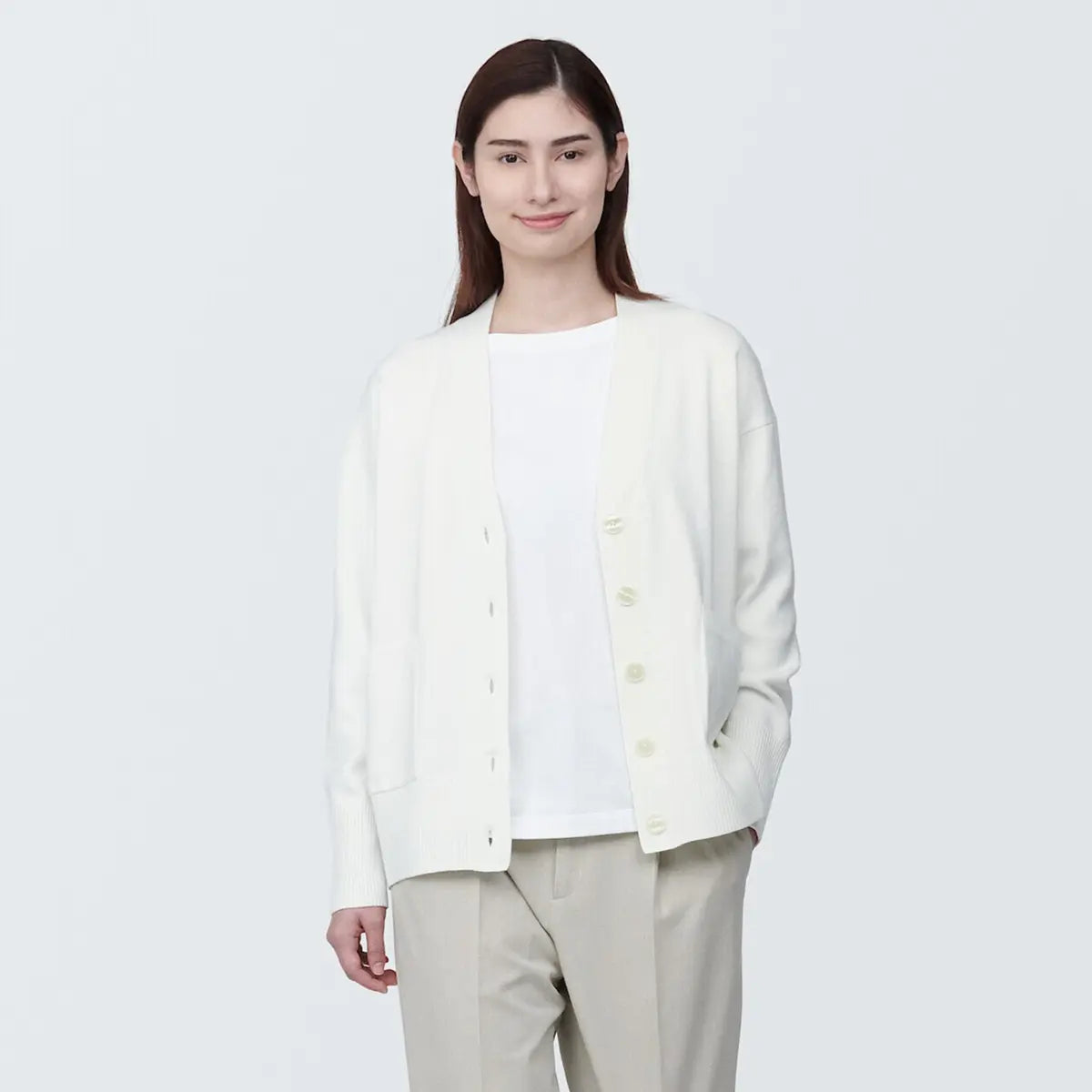 [MUJI] Washable Milano Rib V-Neck Cardigan / 워셔블 밀라노 리브 V넥 가디건