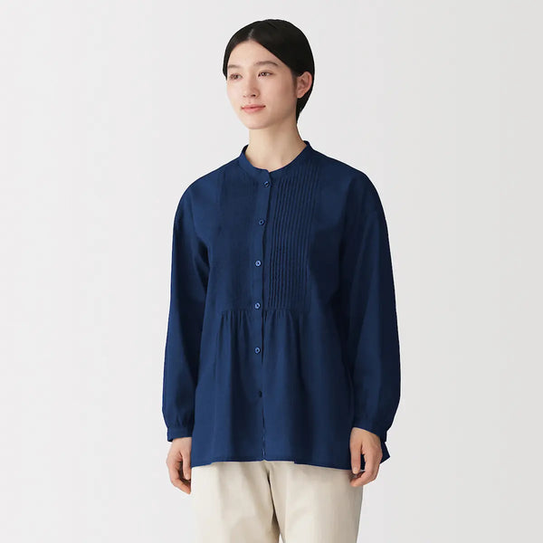 [MUJI] Cotton Pintuck Indigo Long-Sleeve Blouse / 코튼 핀 턱 인디고 긴소매 블라우스