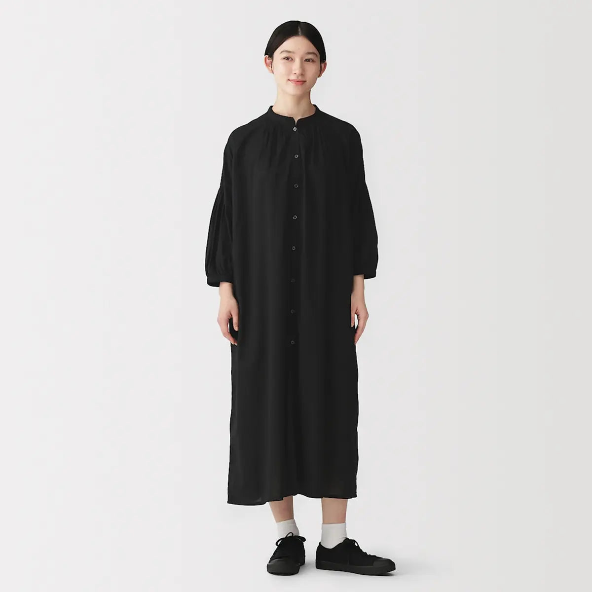 [MUJI] Cotton Pintuck 7/10 Sleeve Dress / 코튼 핀 턱 7부소매 원피스