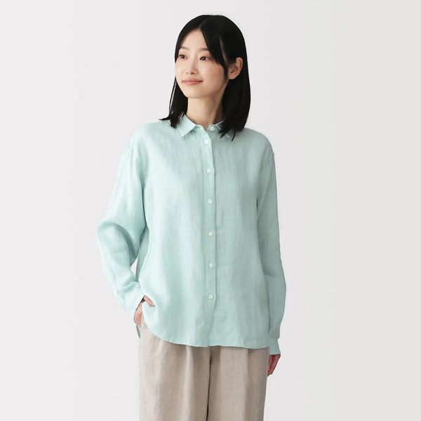 [MUJI] Washed Linen Regular Collar Long Sleeve Shirt / 워싱 리넨 레귤러 칼라 긴소매 셔츠