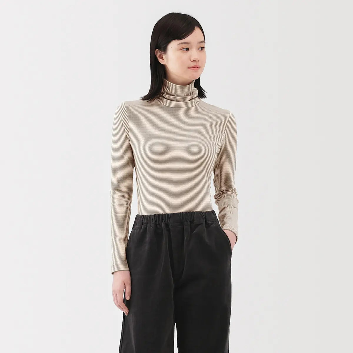 [MUJI] Stretch Fleece Turtleneck Long Sleeve T-Shirt / 스트레치 후라이스 터틀넥 긴소매 티셔츠