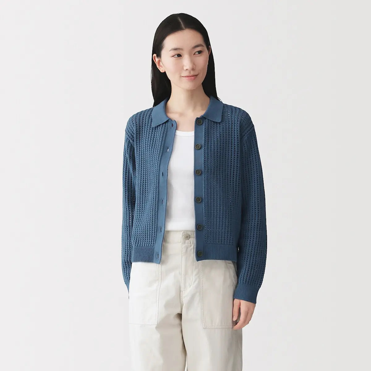 [MUJI] Washable Mesh Polo Cardigan / 워셔블 메쉬 폴로 가디건
