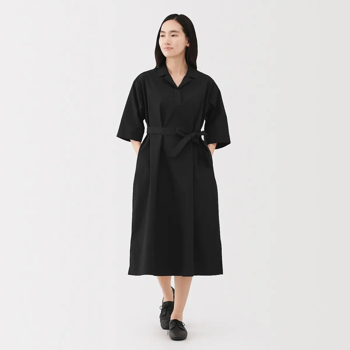 [MUJI] Quick-Drying Broad 7/10 Sleeve Dress / 건조가 빠른 브로드 7부소매 원피스