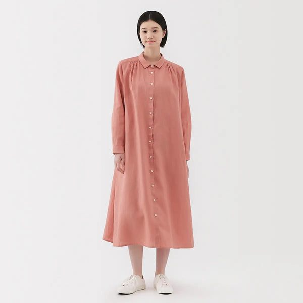 [MUJI] Washed Linen Regular Collar Long Sleeve Dress / 워싱 리넨 레귤러 칼라 긴소매 원피스