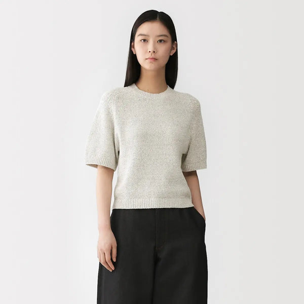[MUJI] Cotton Blend Bouclé 5-Sleeve Sweater / 코튼 혼방 부클레 5부소매 스웨터