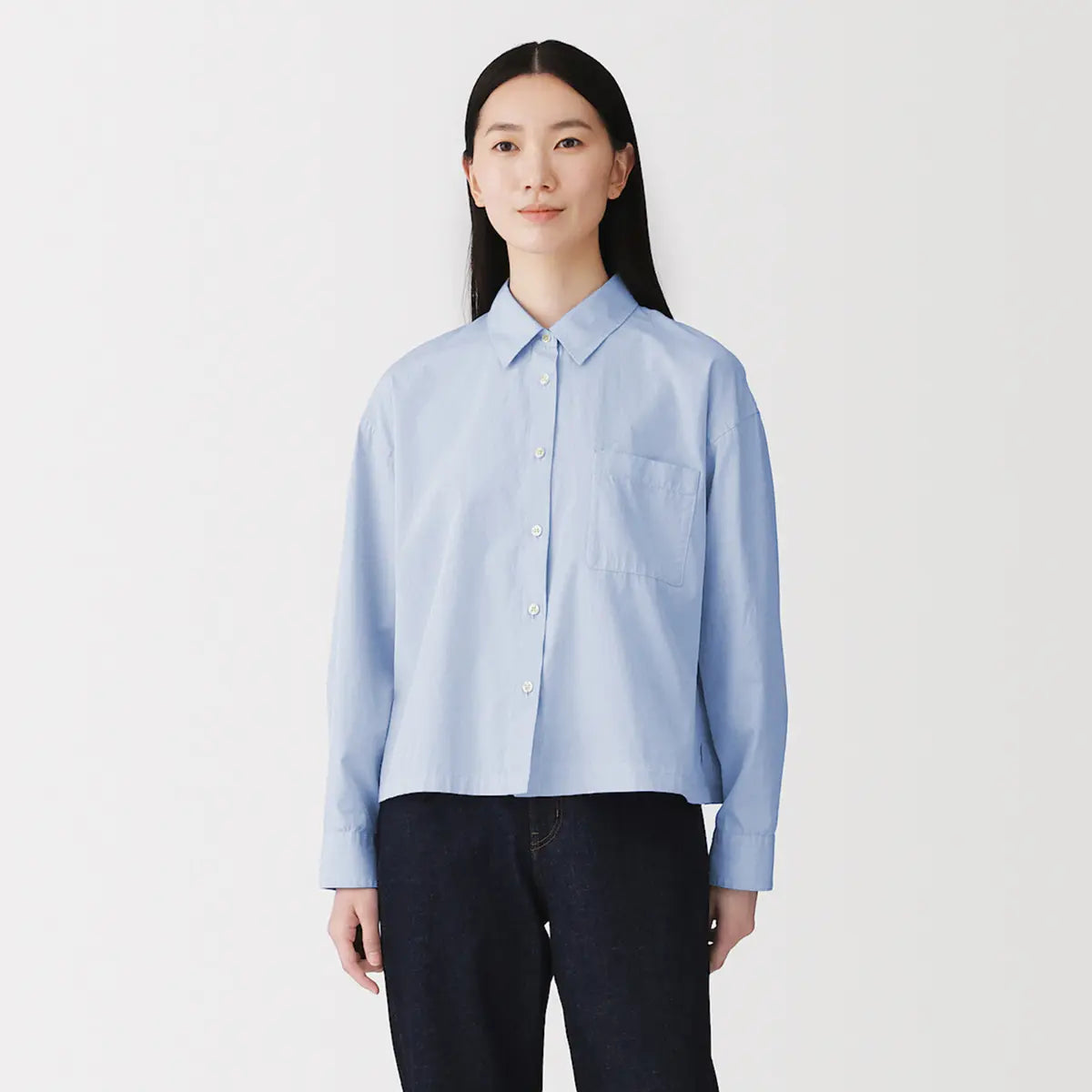 [MUJI] Washed Broad Cropped Long Sleeve Shirt / 워싱 브로드 크롭 긴소매 셔츠