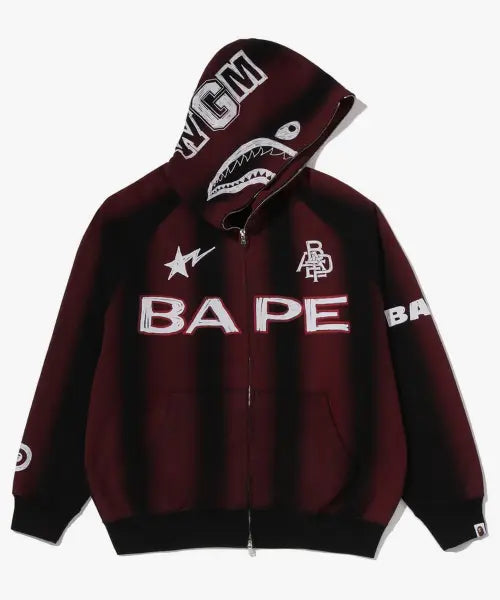 [BAPE] HAND DRAW FOOTBALL SHARK RELAXED FIT FULL ZIP HOODIE M_BLACK / 핸드 드로우 풋볼 샤크 릴렉스드 핏 풀 집 후드(M) BLACK