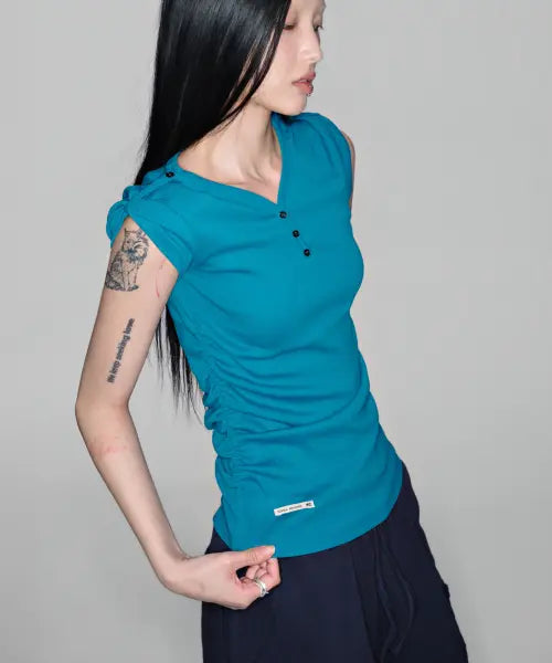 [SOHUL] Shoulder Tab T (Aqua) / Shoulder Tab T (아쿠아)