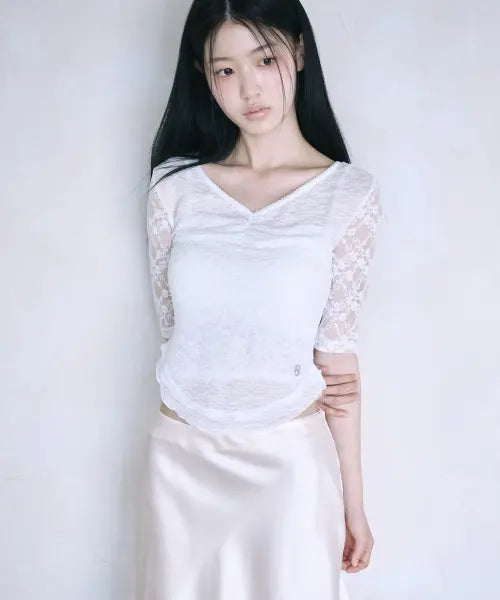 [REISE MIYA] SANA LACE SHIRRING TOP [WHITE] / 사나 레이스 셔링 탑 [WHITE]
