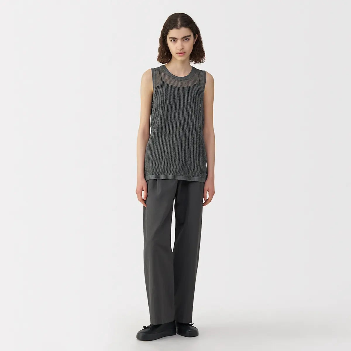 [MUJI] Wash Blend Knit Sleeveless Pullover / 와시 혼방 니트 슬리브리스 풀오버
