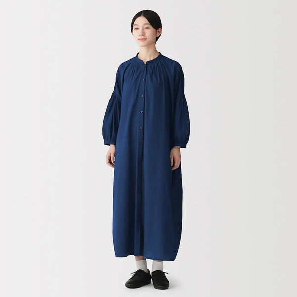 [MUJI] Cotton Pintuck Indigo 7/10 Sleeve Dress / 코튼 핀 턱 인디고 7부소매 원피스