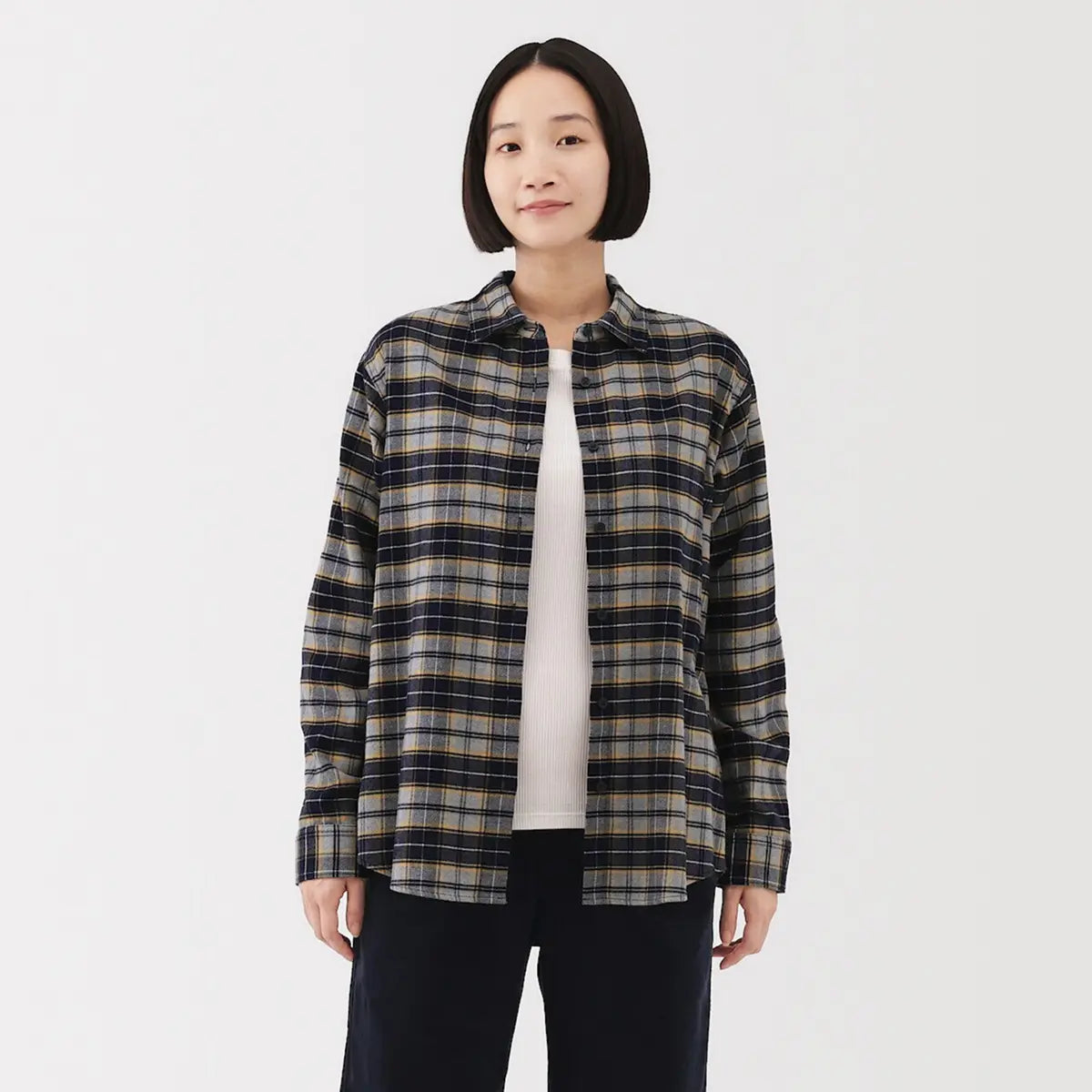 [MUJI] Double-Sided Brushed Flannel Regular Collar Long-Sleeve Shirt / 양면 기모 플란넬 레귤러 칼라 긴소매 셔츠