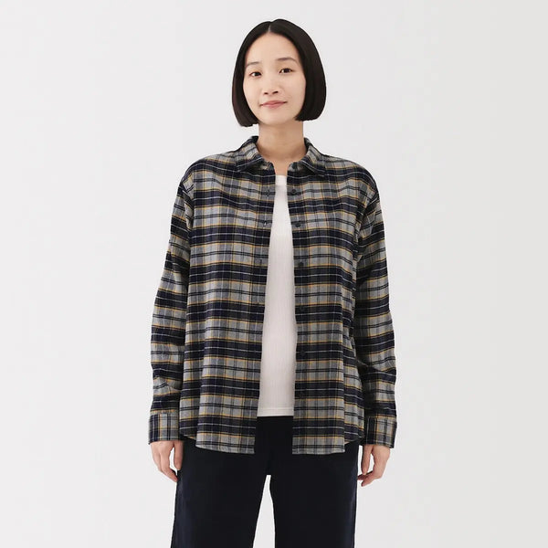 [MUJI] Double-Sided Brushed Flannel Regular Collar Long-Sleeve Shirt / 양면 기모 플란넬 레귤러 칼라 긴소매 셔츠