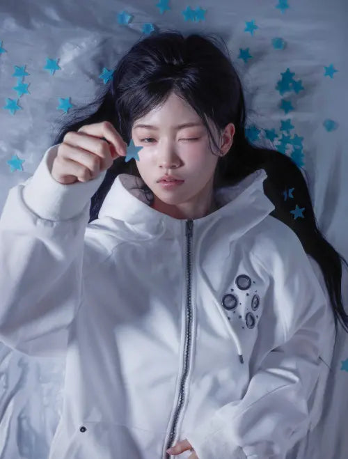 [LOOXP] Raglan Eyelet Oversized Hoodie Zip-up Ivory / 나그랑 아일렛 오버핏 후드집업 아이보리