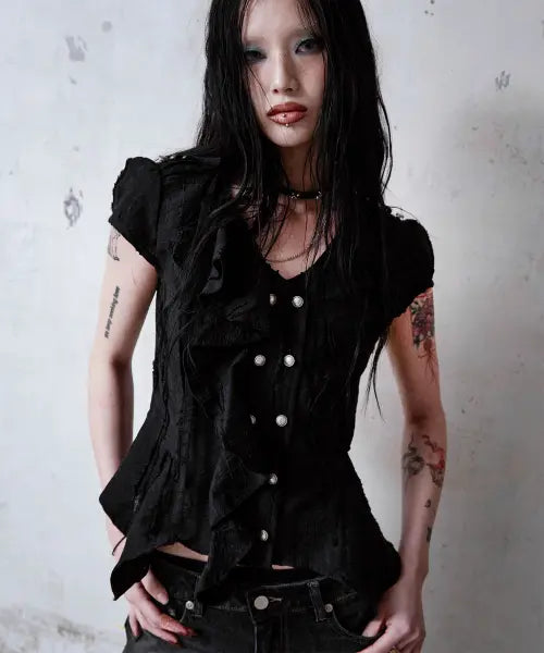 [NOTKNOWING] Mili Grunge Blouse (BLACK)