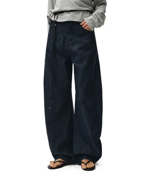 [DECET WOMEN] Linen Like Curved Wide Jeans Indigo / [린넨라이크]Linen Like Curved Wide Jeans DCWPT026CPINDIGO