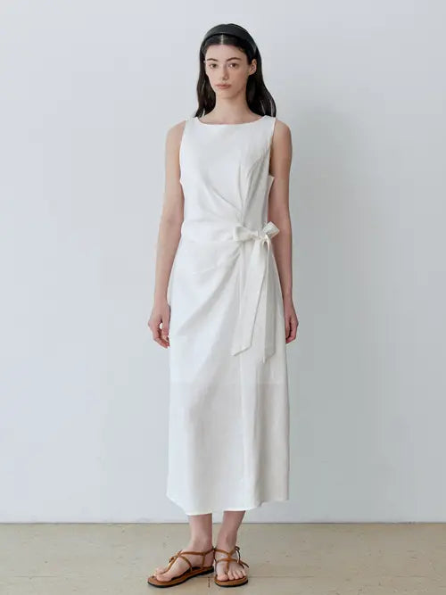 [LE STUDIO] Wrap Ribbon Sleeveless Long Dress (Ivory) / 랩 리본 슬리브리스 롱 원피스 (IV)