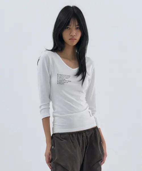 [WELLBEING EXPRESS] V neck 3/4 sleeve White